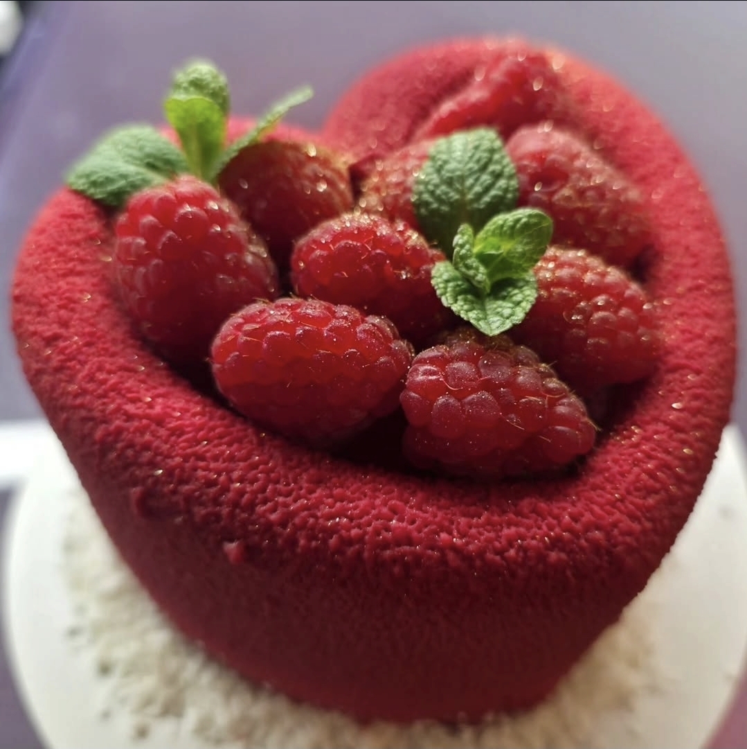 Raspberry Heart Mousse Cake